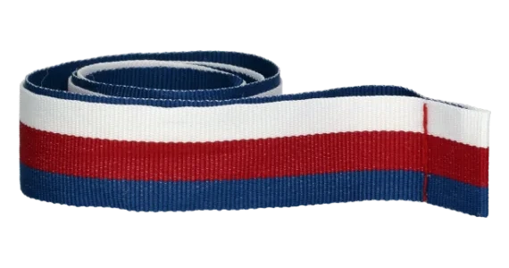 Ribbon for medal in white — red — blue colour