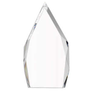 A sleek, crystal pinnacle award with a modern, angular design for elegant recognition ceremonies.
