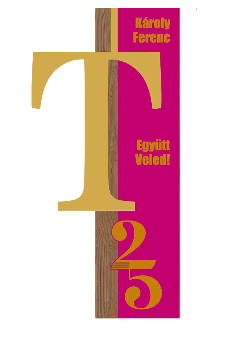 A colourful concept design for a 25th anniversary award, featuring a large 'T', gold lettering, and a wooden element.